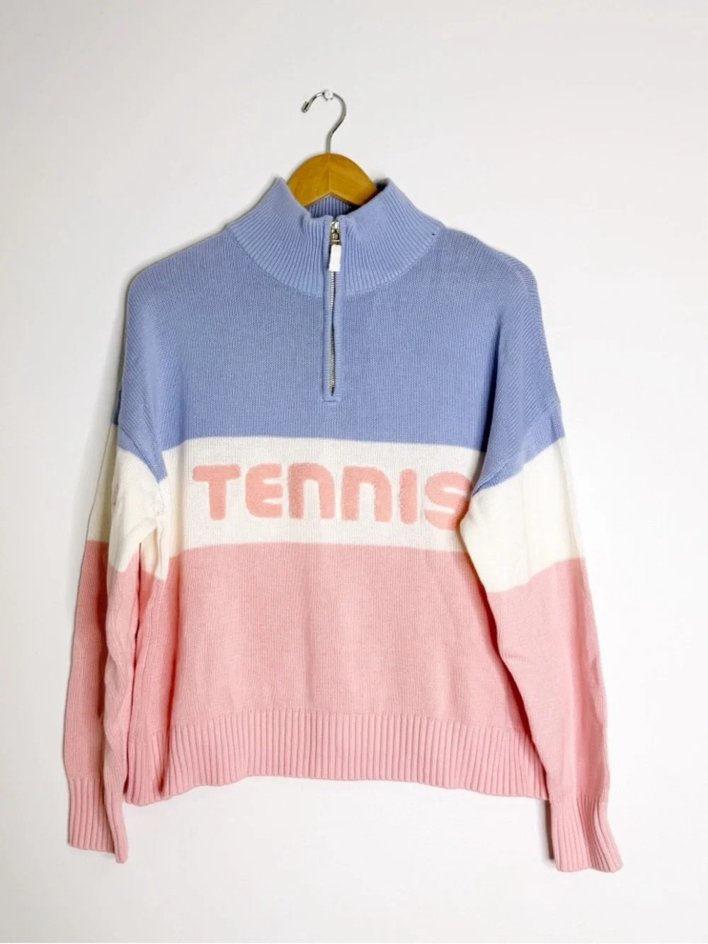 Ellsworth & Ivy Tennis Quarter Zip Sweater Small Blue Pink Colorblock Preppy